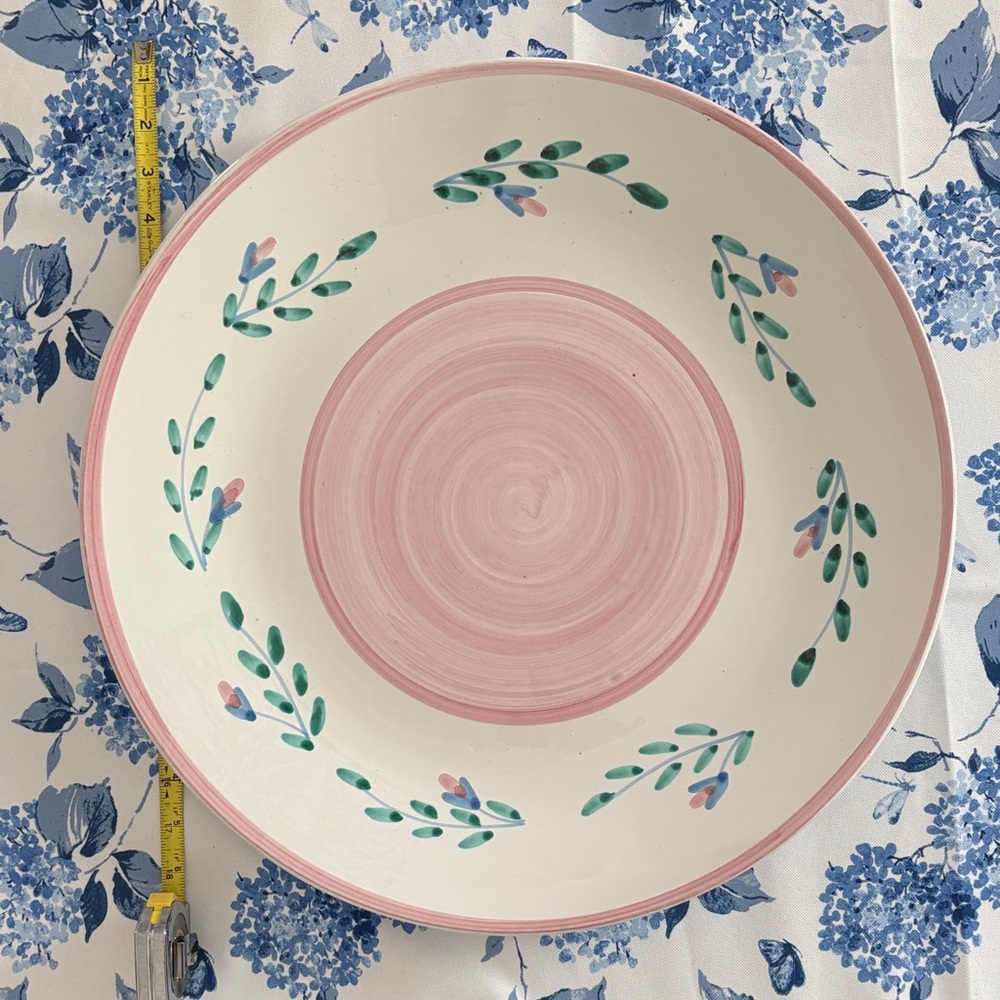 Hand-Painted Pink Floral Ceramic Serving Bowl
